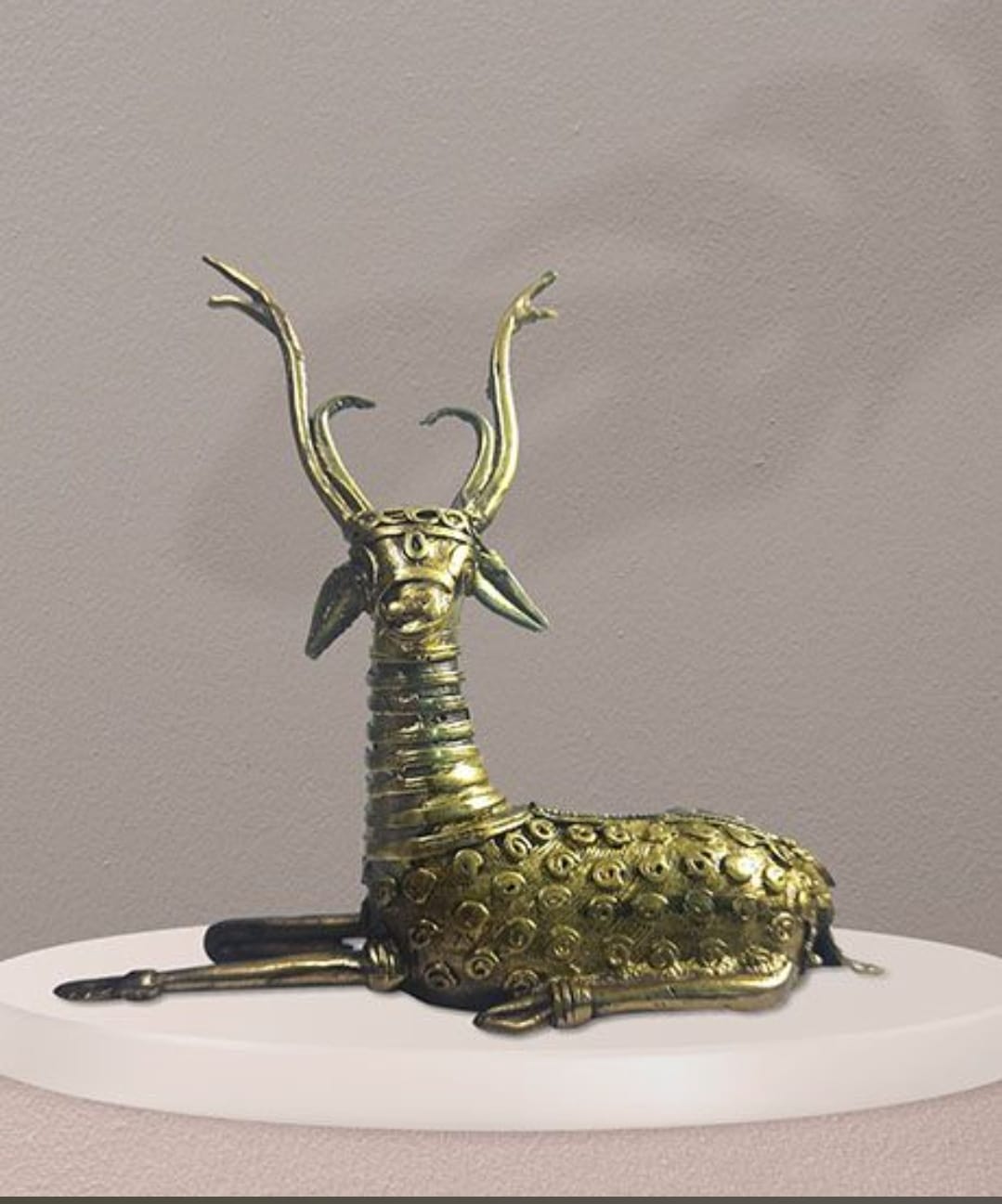 SMALL DOKRA BRASS SITTING DEER FOR HOME DECORATION