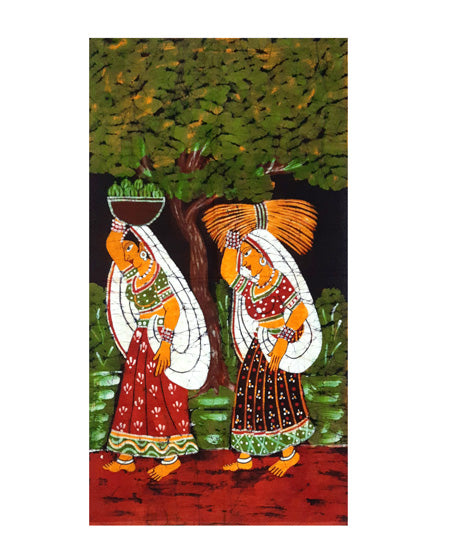 TRADITIONAL BATIK PAINTING OF VILLAGE LADIES WALL HANGING