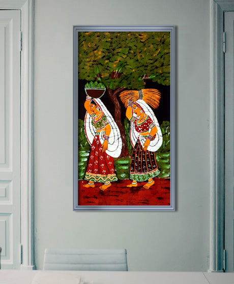 TRADITIONAL BATIK PAINTING OF VILLAGE LADIES WALL HANGING