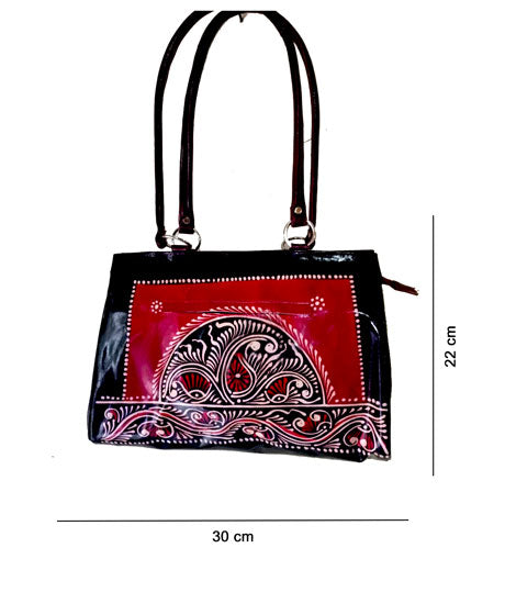 SHOULDER LEATHER BATIK BAG - RED