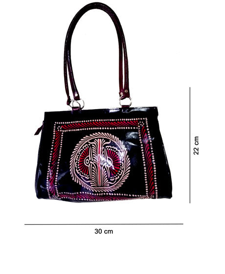 SHOULDER LEATHER BATIK BAG - BLACK