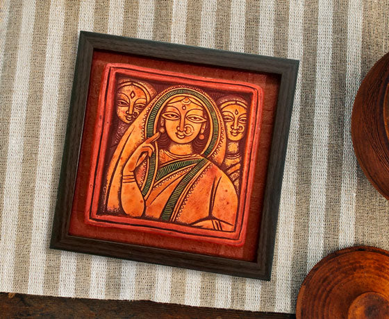 THREE  WOMEN TERRACOTTA WALL DECOR FOR HOME DECORATION - INSPIRED BY JAMINI ROY'S PAINTING