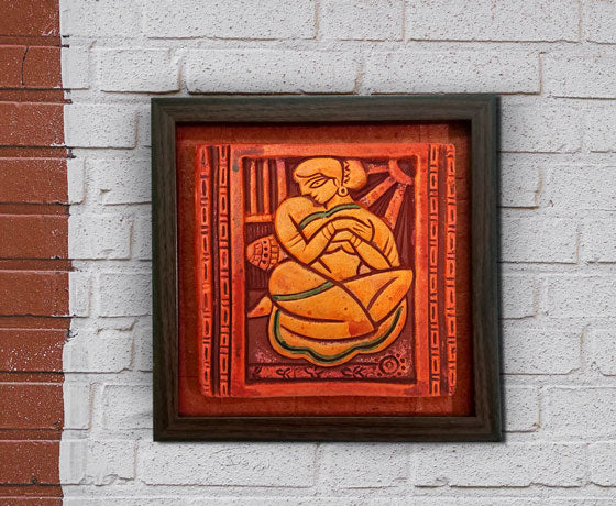 VILLAGE LADY TERRACOTTA SHOWPIECE FOR HOME DECORATION- INSPIRED BY JAMINI ROY'S PAINTING