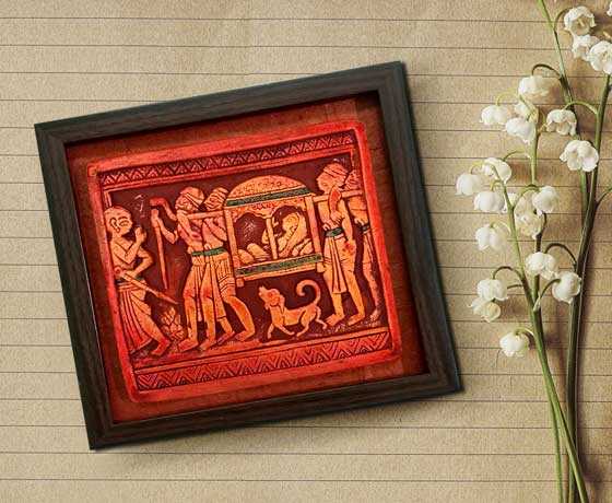 PALKI BEARER TERRACOTTA SHOWPIECE FOR HOME DECORATION - INSPIRED BY JAMINI ROY PAINTING