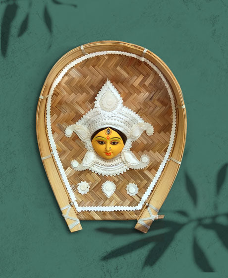 MAA DURGA SHOWPIECE WITH  SHOLA DECORATION - FIXED ON KULO/ BAMBOO TRAY (BIG)