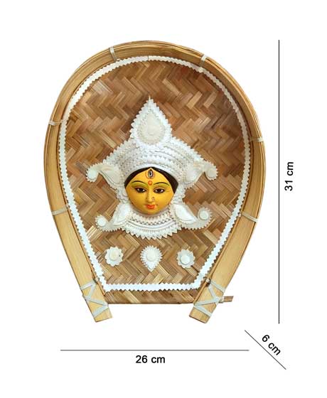 MAA DURGA SHOWPIECE WITH  SHOLA DECORATION - FIXED ON KULO/ BAMBOO TRAY (BIG)