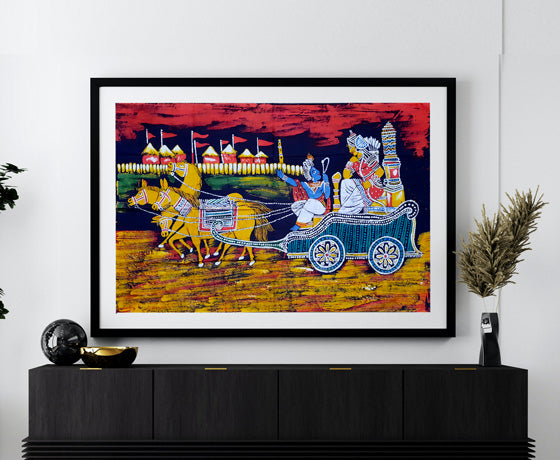 KRISHNA ARJUN RATH CHARIOT MAHABHARATA- BATIK PAINTING BIG