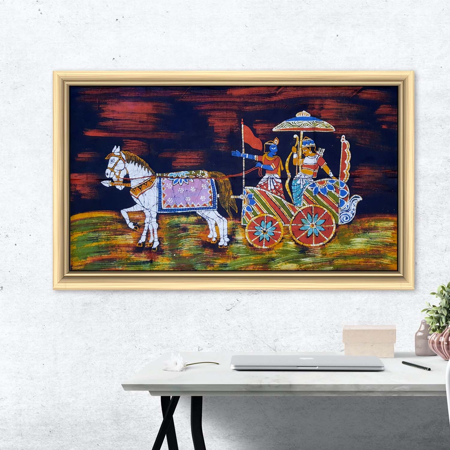 KRISHNA ARJUN RATH CHARIOT MAHABHARATA- BATIK PAINTING SMALL