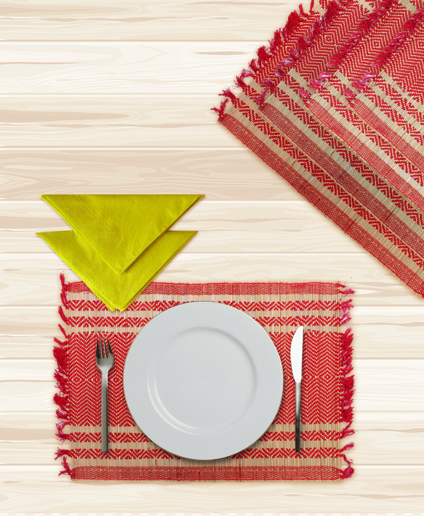 NATURAL HANDMADE RED AND GREY STRIPE TABLE MAT & RUNNER MADE OF MADURKATHI / REED / RIVER GRASS