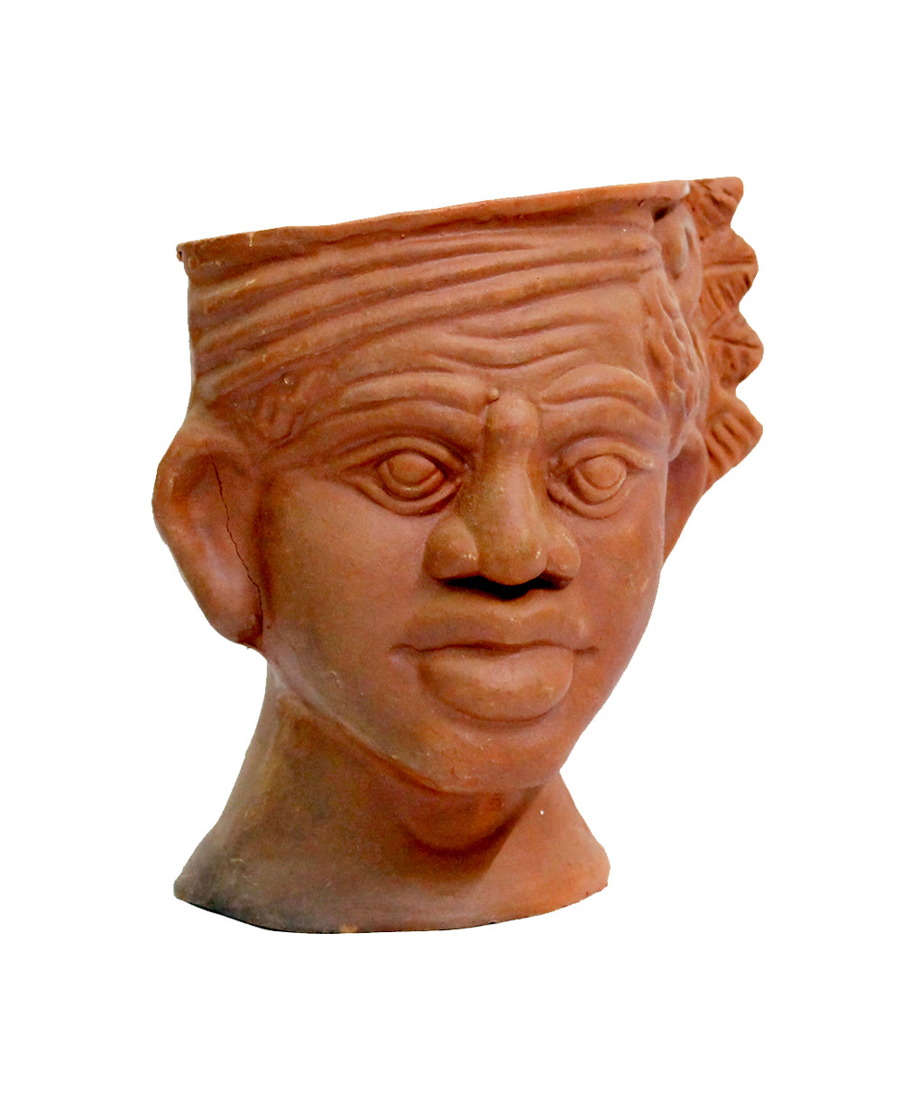 TERRACOTTA TRIBAL MALE FACE PEN STAND  FOR HOME DECORATION