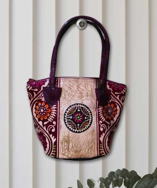 HANDMADE LEATHER BATIK BAG - BROWN AND WHITE