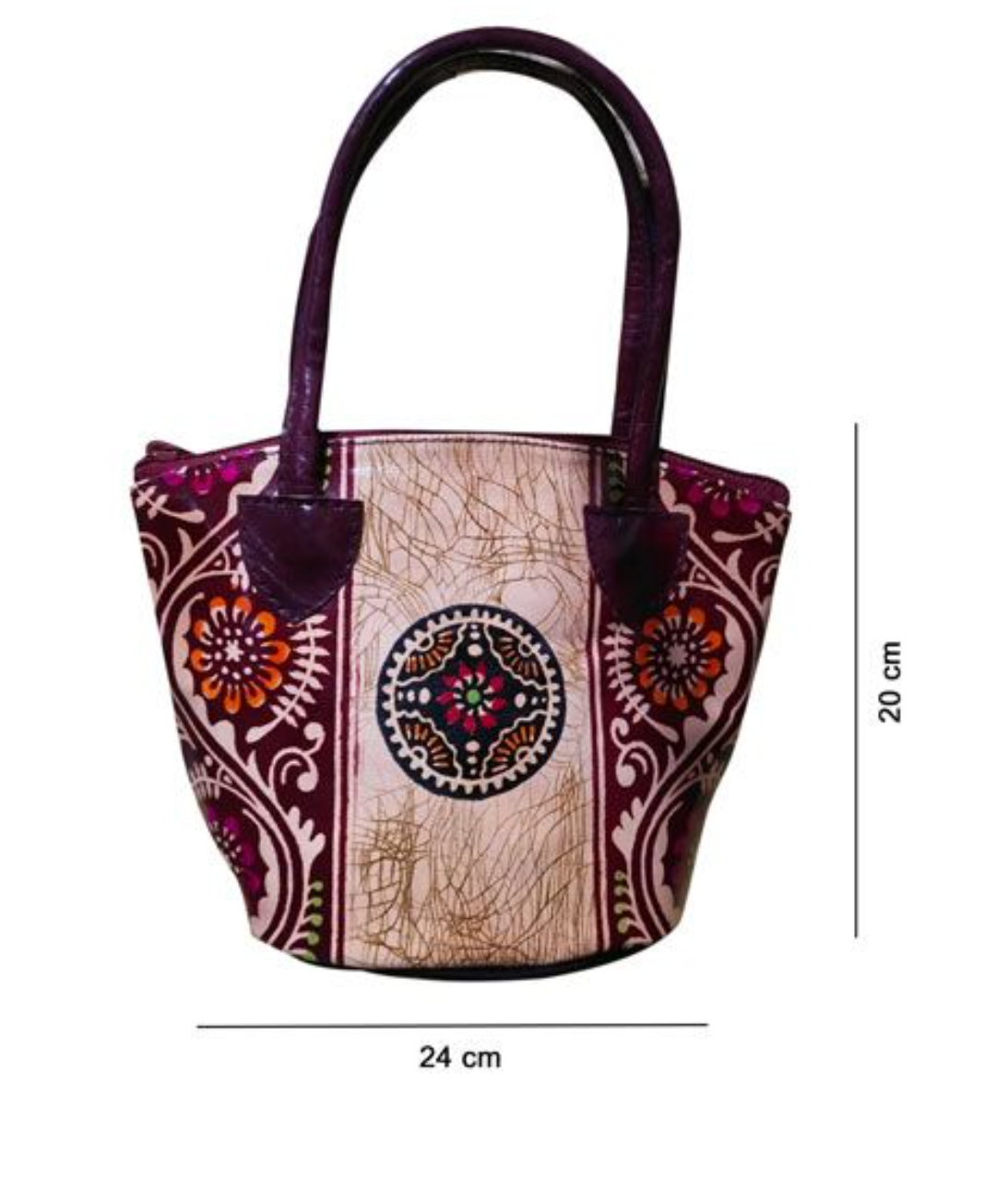 HANDMADE LEATHER BATIK BAG - BROWN AND WHITE