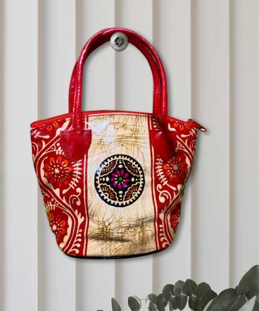 HANDMADE LEATHER BATIK BAG - RED AND WHITE