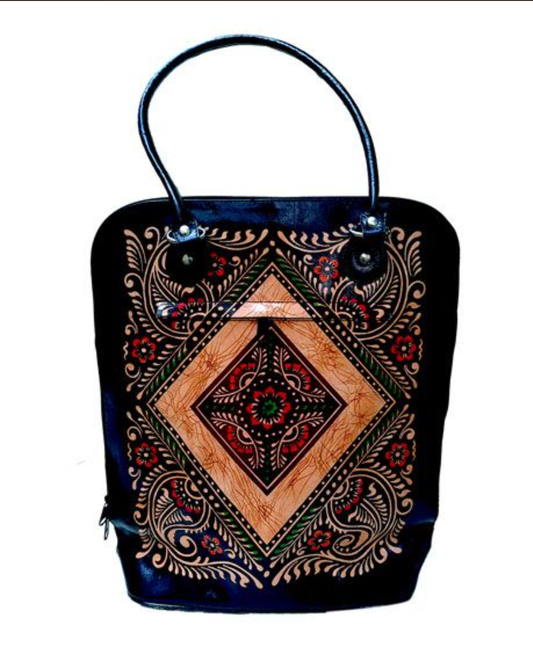 HANDMADE LEATHER BATIK SLING BAG - BLACK