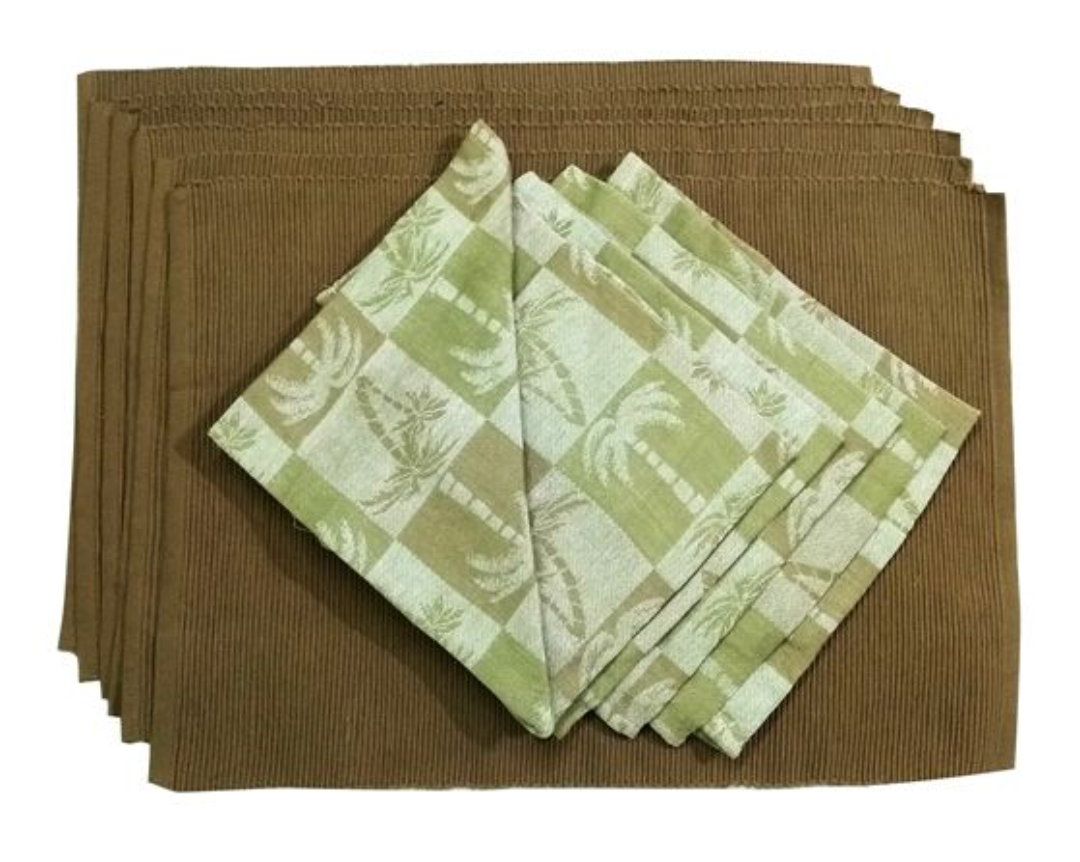 BROWN SQUARE TABLE MATS WITH HAND TOWELS - SOFT HANDLOOM COTTON-SET OF 6