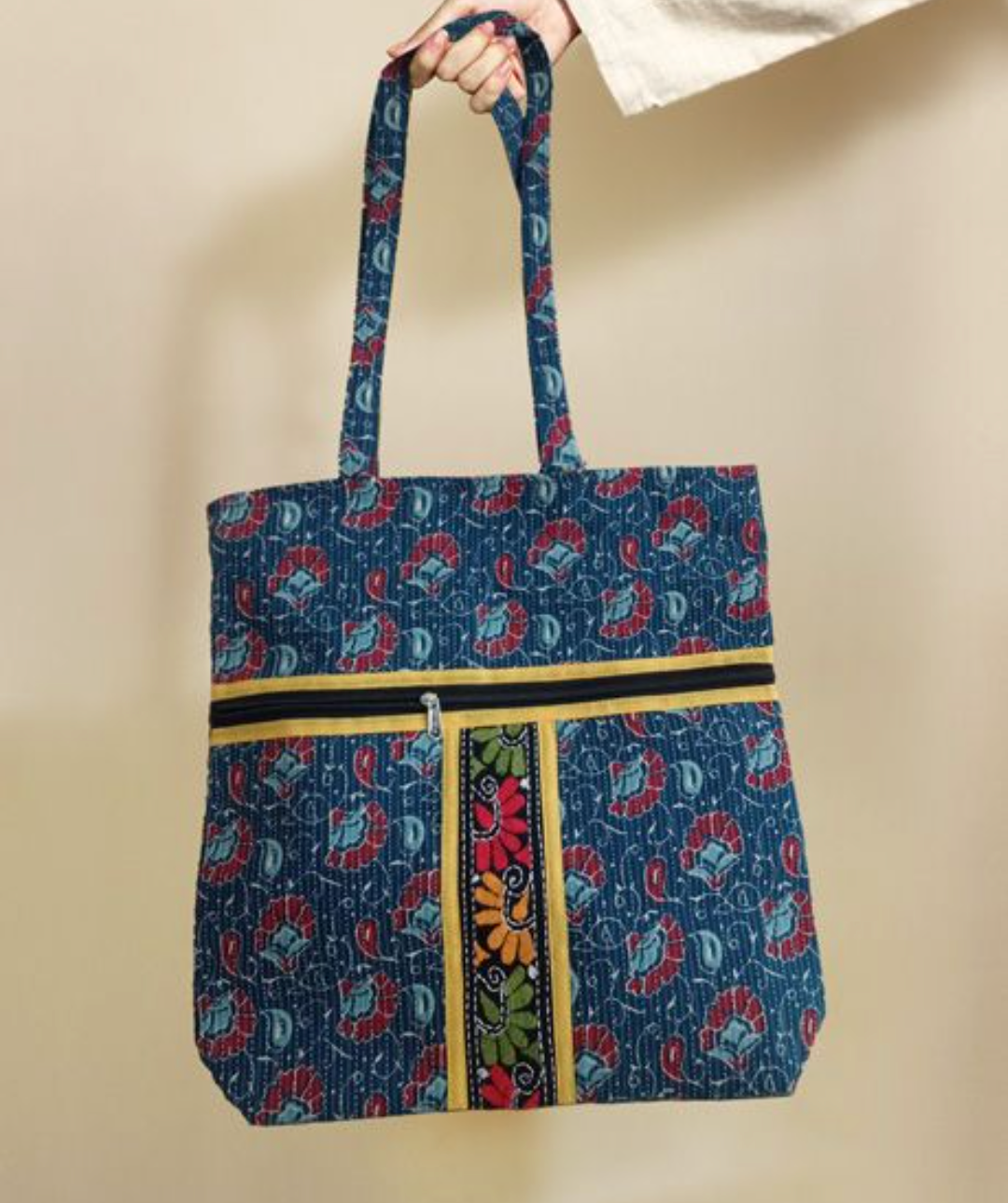 HANDMADE BLUE RECTANGULAR  BAG WITH EMBROIDERY