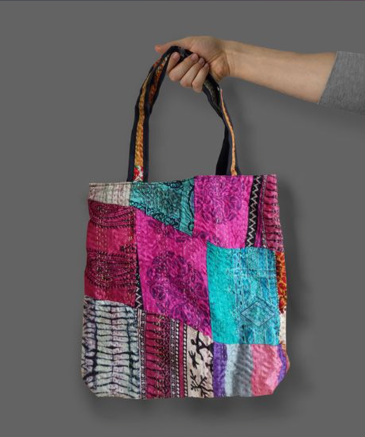 HANDMADE COLOUR BAG WITH EMBROIDERY- DEEP PINK SKY