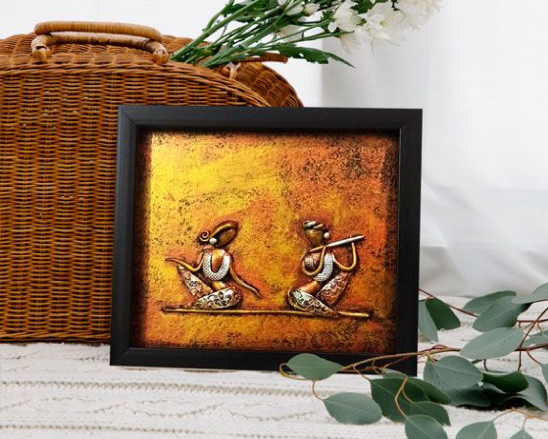 MUSICIAN COUPLE HANDMADE WALL FRAME WITH METALLIC FINISH- BROWN