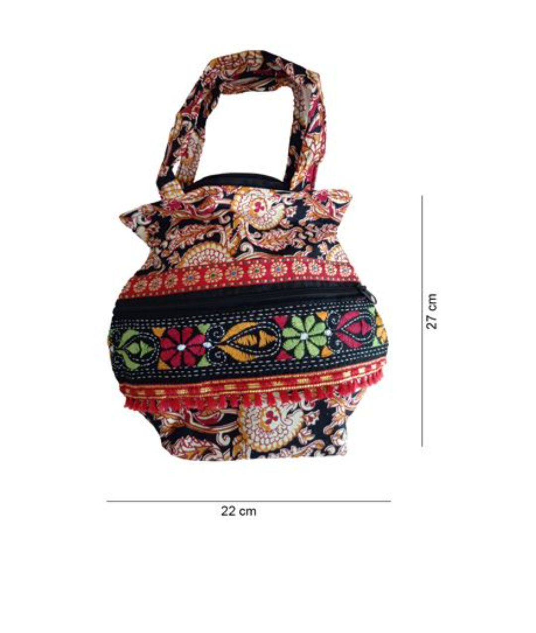 HANDMADE PITCHER BAG WITH EMBROIDERY - BROWN BLACK