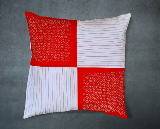 KANTHSTITCHED WHITE AND RED CUSHION COVER