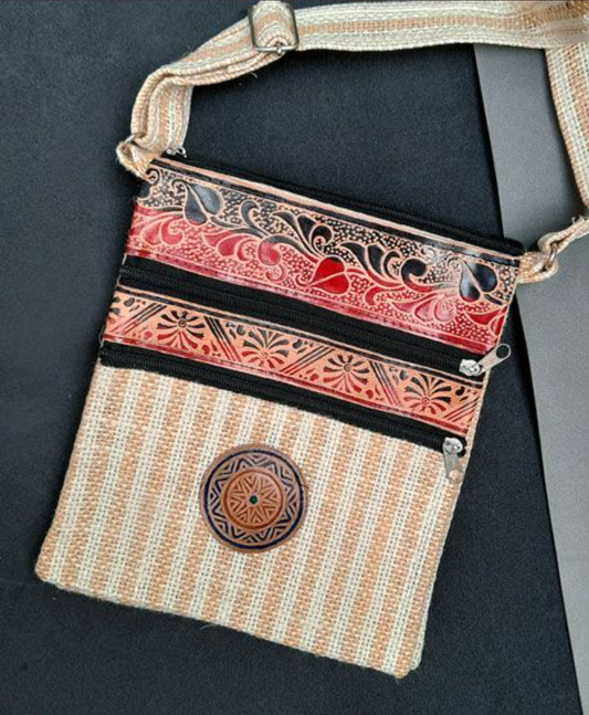 LEATHER BATIK HANDPAINTED SLING BAG - WHITE BROWN