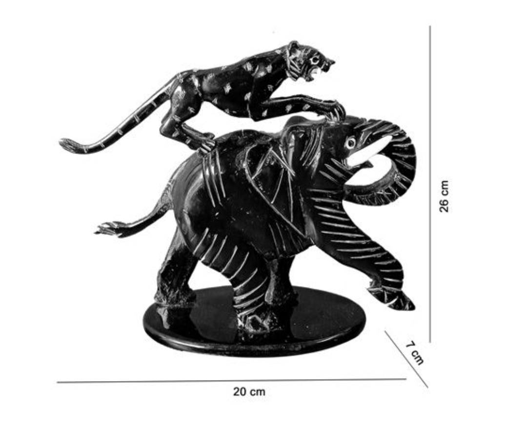 LEOPARD ON ELEPHANT'S BACK ATTRACTIVE HORNCRAFT SHOWPIECE