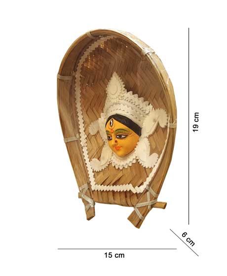 MAA DURGA SHOWPIECE WITH  SHOLA DECORATION - FIXED ON KULO/ BAMBOO TRAY (SMALL)